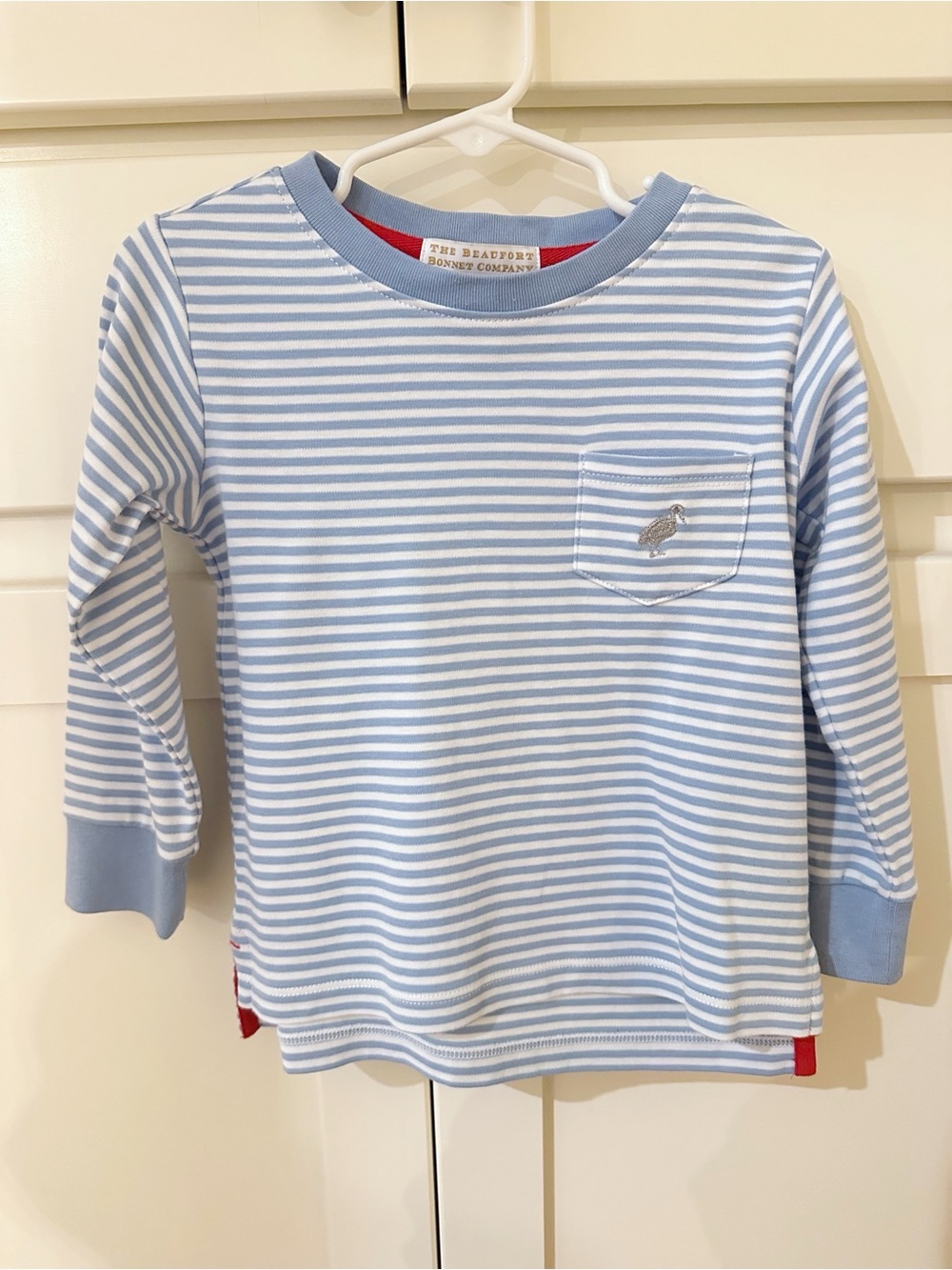 The Beaufort Bonnet Company Light Blue & White Striped Long Sleeve Kids Top